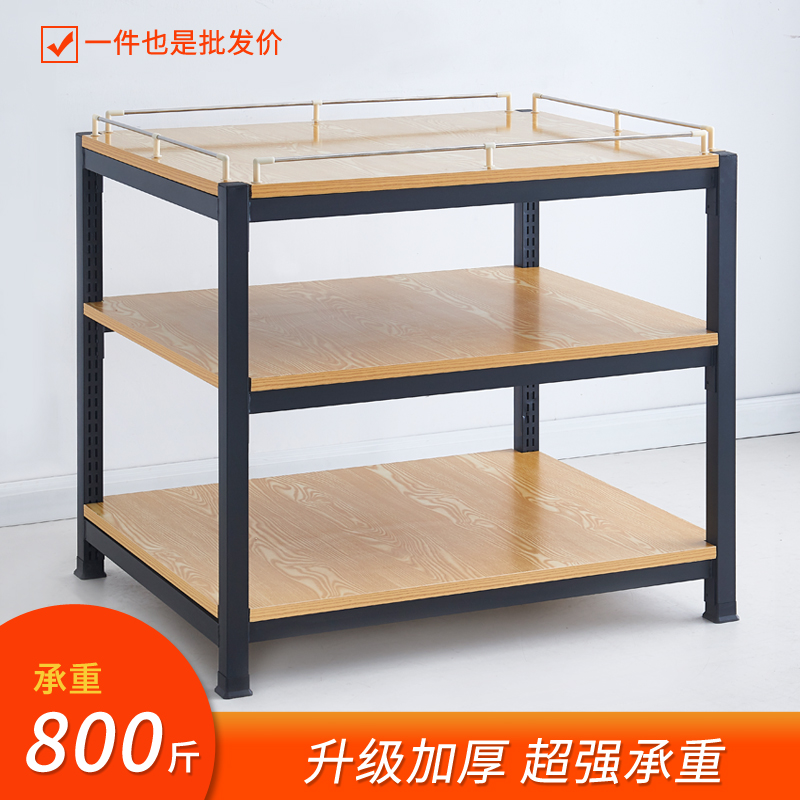 Supermarket milk pile head display rack beverage promotion table display rack steel wood shelf thick gift box washed pile