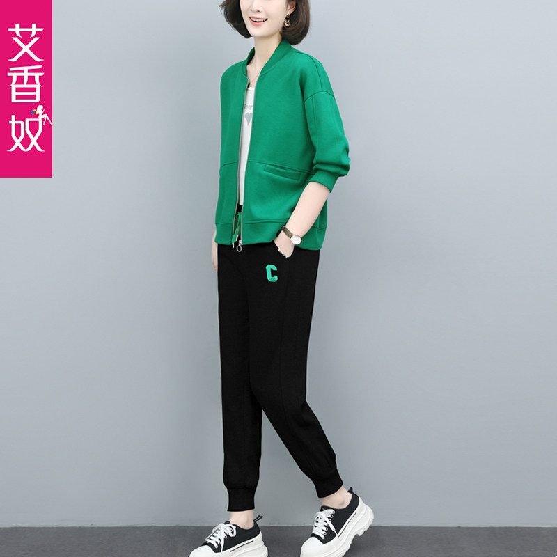 Casual Sports Suit Women 2022 Spring Autumn Season New Loose Big Size Code Port Wind Moms Clothing Retro Two Sets