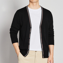 Momake spring and autumn knitted cardigan mens coat thin Korean trend casual wear color striped sweater
