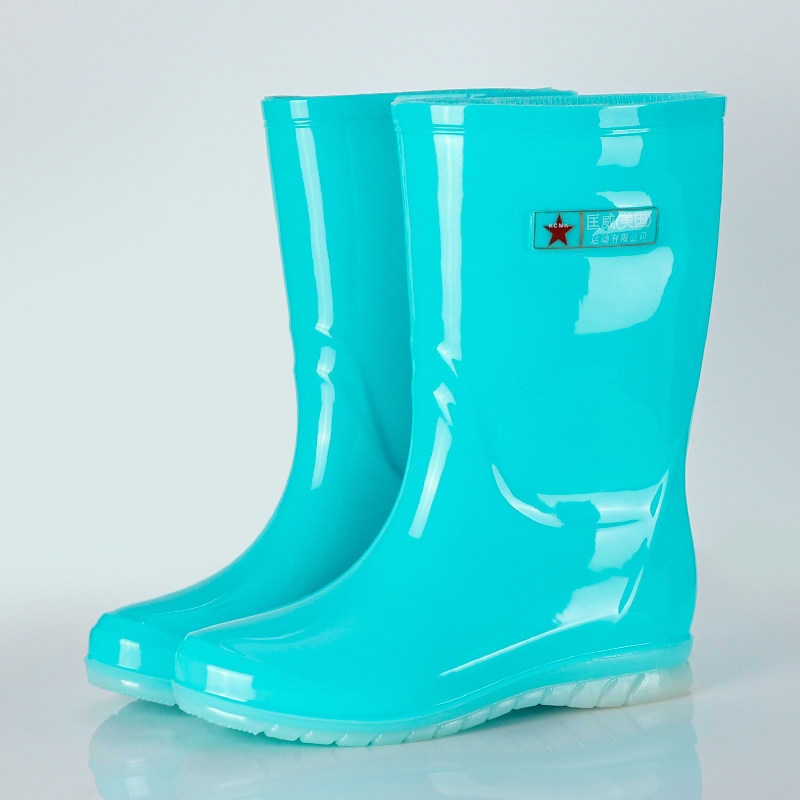 Spring rain boots women's fashion outer wear waterproof and non-slip water shoes kitchen work thick bottom wear-resistant adult mid-tube rubber shoes