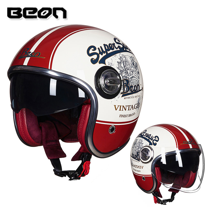 BEON retro safety helmet male and female four-season locomotive pedal Haley half helmet double lens motor safety helmet Summer