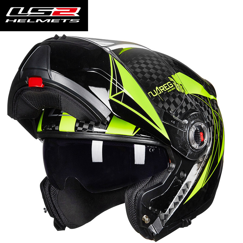 LS2 anti-fog anti-glare double lens carbon fiber unveiled helmet locomotive safety helmet All armor half helmet section armor