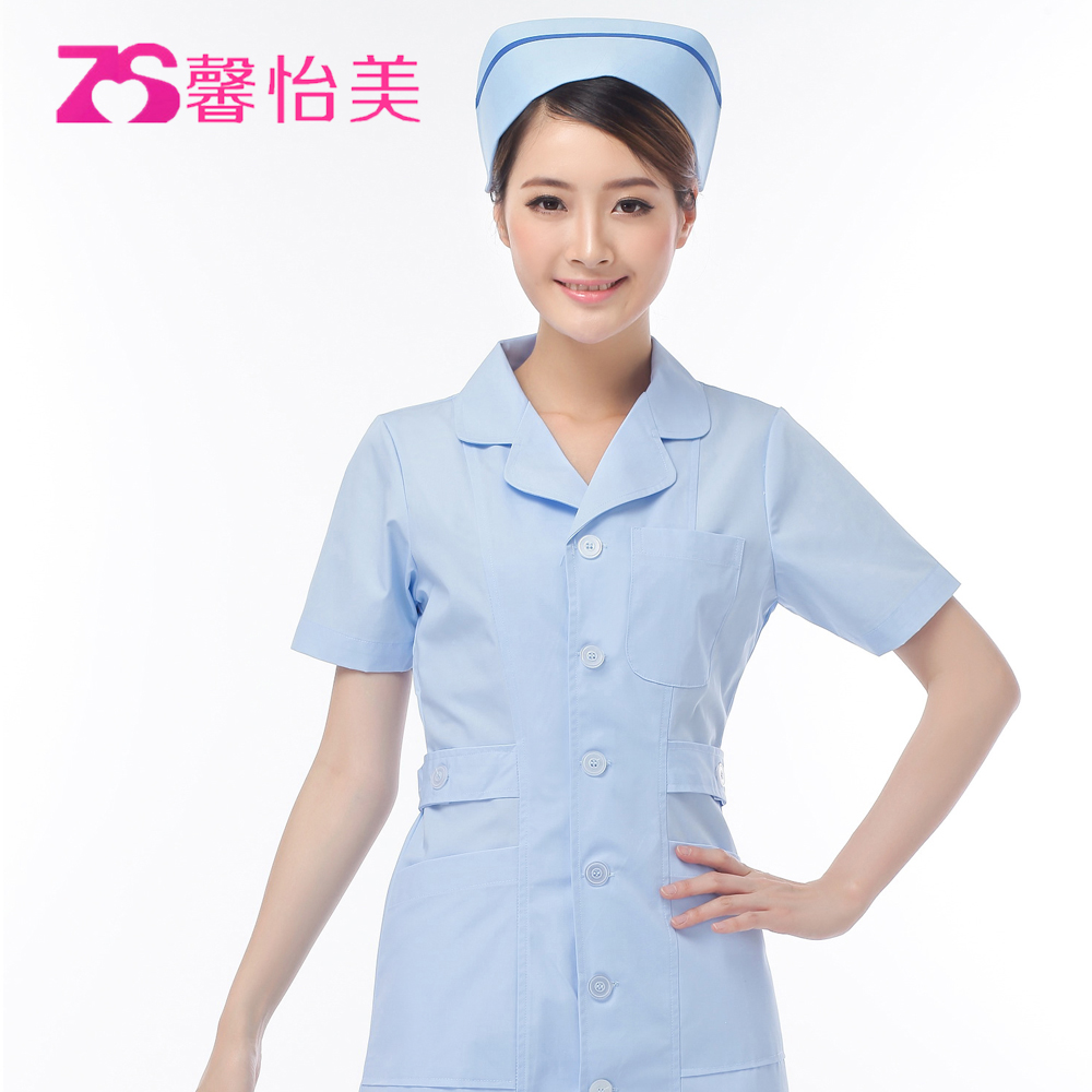 Xin Yimei nurse suit short sleeve summer dress Blue white pink doctor dress Beauty dress Dentist drug store dress round neck