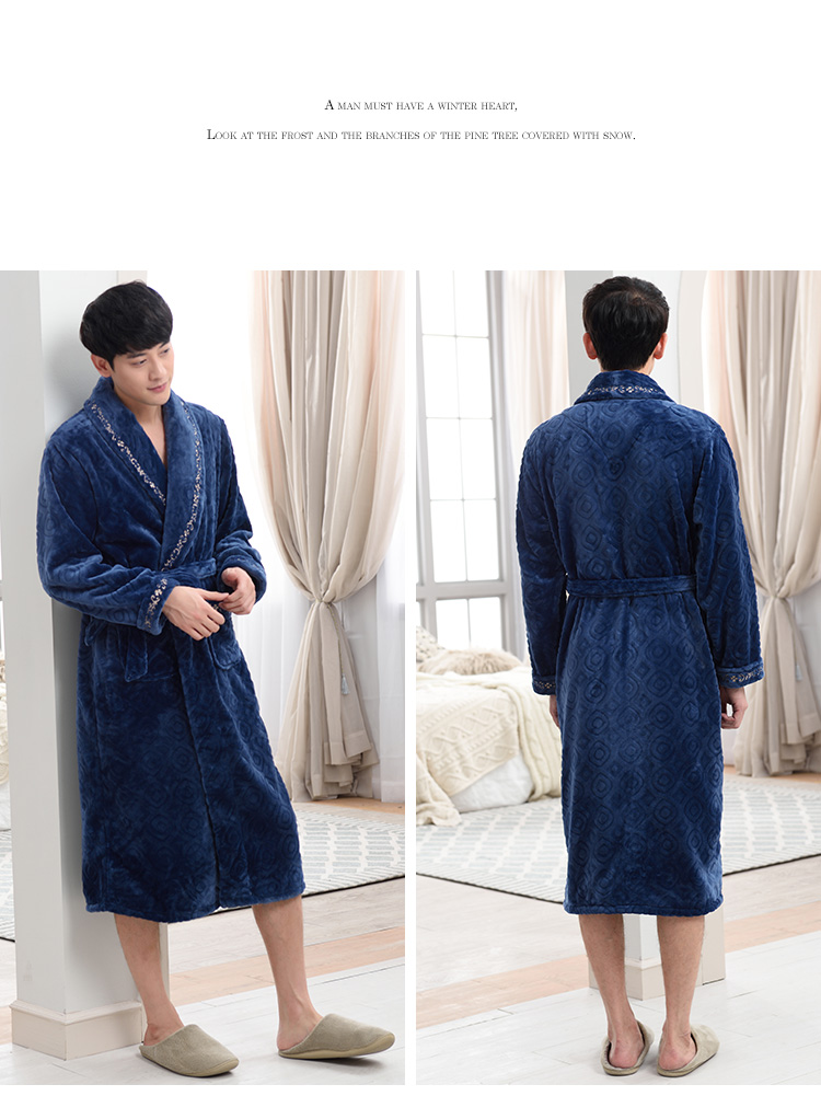 Flannel robe nam đồ ngủ nhung san hô mô hình mùa thu và mùa đông dày cộng với áo choàng dài ấm áp mùa đông yukata đồ ngủ mùa đông nam nữ