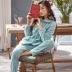 Bộ đồ ngủ lông cừu san hô dành cho phụ nữ mùa đông dày dặn cộng với lông tơ ấm áp ngọt ngào Phiên bản Hàn Quốc của bộ đồ thu đông tại nhà flannel - Bộ Pajama
