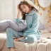 Bộ đồ ngủ lông cừu san hô dành cho phụ nữ mùa đông dày dặn cộng với lông tơ ấm áp ngọt ngào Phiên bản Hàn Quốc của bộ đồ thu đông tại nhà flannel - Bộ Pajama Bộ Pajama