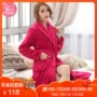 Áo ngủ flannel của phụ nữ mùa đông dày và đoạn dài ấm áp mùa thu và mùa đông san hô lông cừu đồ ngủ phụ nữ áo choàng tắm đồ ngủ sexy mới nhất 2021