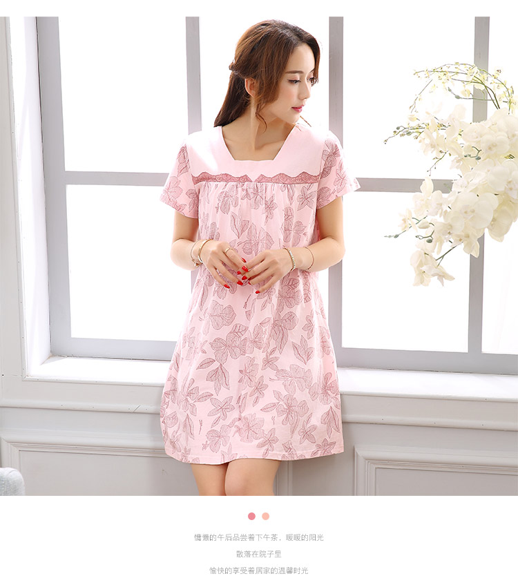 Bộ đồ ngủ bằng vải cotton cho nữ mùa hè váy ngắn tay ngắn cho mẹ trung niên cotton mùa hè cộng với phân bón XL trung niên vay mac nha dep