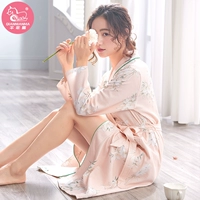 Bộ đồ ngủ nữ mùa xuân cotton dài tay áo choàng cotton mùa xuân và mùa thu áo choàng mùa đông kiểu áo choàng dài áo ngủ nữ