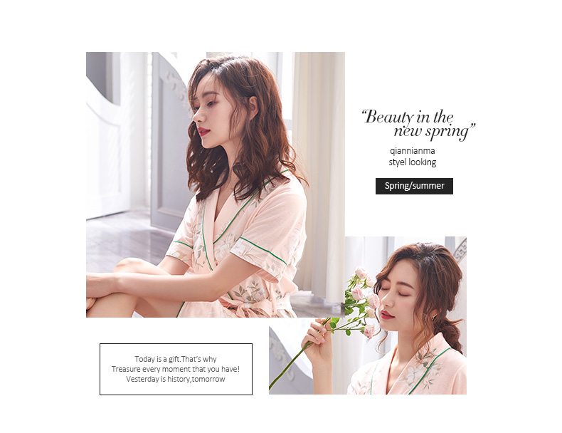 Áo ngủ nữ mùa hè ngắn tay cotton đồ ngủ mùa hè yukata phần dài cotton home dịch vụ áo choàng tắm mặc quần áo gown áo choàng ngủ