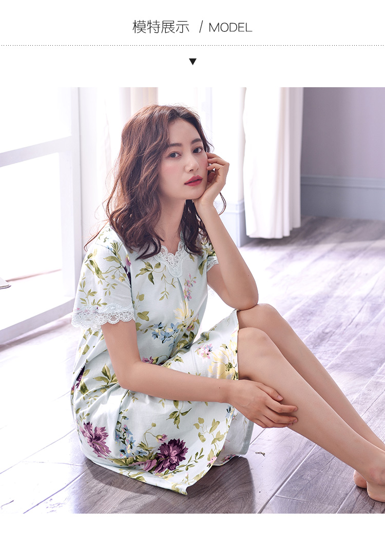 Váy ngủ nữ mùa hè ngắn tay cotton ngủ mùa hè mỏng phần mẹ lỏng kích thước lớn cotton dịch vụ nhà váy váy đầm mặc nhà trung niên