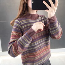 2021 new autumn and winter half turtleneck sweater women loose outside wear warm pullover short sweater color sweater women