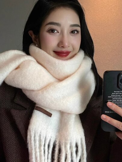 Korean-Style Mohair High-End Large Scarf for Women, Autumn and Winter, Oversized and Thickened, Warm Neck Warmer, Student Shawl, Dual-Use