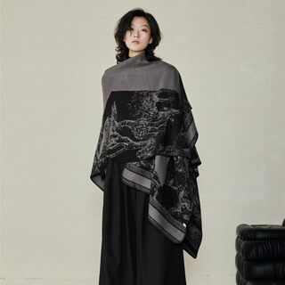 Jiaolingzi Fashionable Niche Design Split Cape Large Shawl Autumn and Winter Warm Double-Sided Knitted Cape for Outerwear in Winter