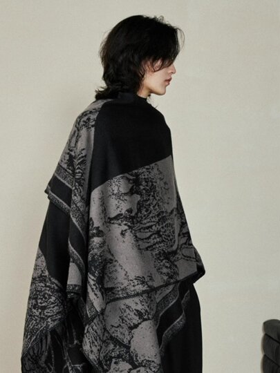 Jiaolingzi Fashionable Niche Design Split Cape Large Shawl Autumn and Winter Warm Double-Sided Knitted Cape for Outerwear in Winter