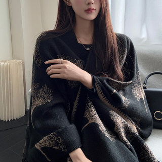 Jiaolingzi 2025 New Ginkgo Leaf Shawl Autumn and Winter Warm Scarf Dark Split Cape Travel Cloak