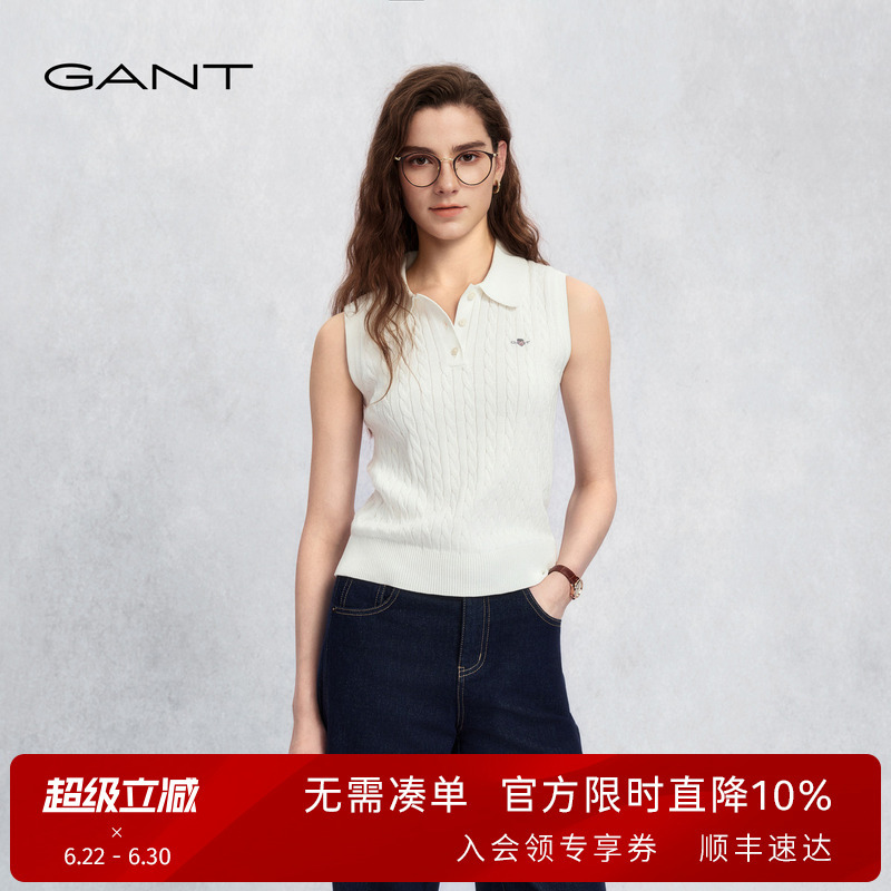 【Gant】Gant/Gant 26 Spring/Summer New Women's Casual Cable Knit Turn-Down Collar Sleeveless Knitted Polo Shirt 【Gant】Gant/Gant 26 Spring/Summer New Women's Casual Cable Knit Turn-Down Collar Sleeveless Knitted Polo Shirt