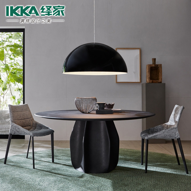 Nordic Italian Style Minimalist Dining Table Light Extravagant Smoked Solid Wood Dining Table And Chairs Combined Round Minima Household Turntable Dining Table