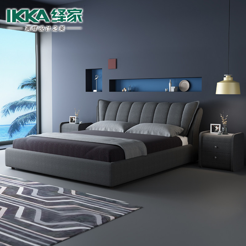 Home Nordic Cloth Art Bed Master Bedroom Modern Minimalist Washable 1 8 m Double small family type ins net red solid wood bed