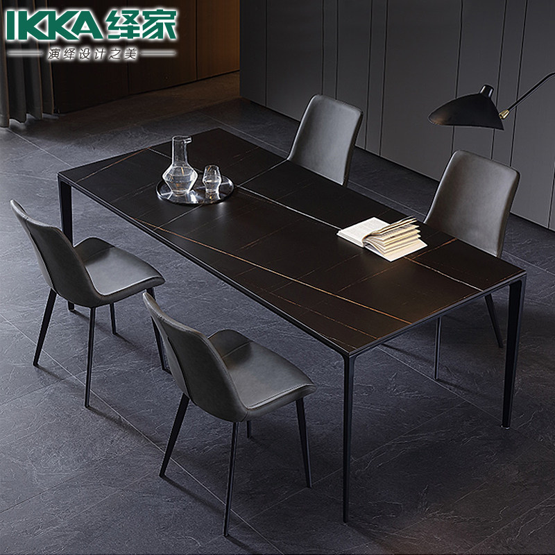 Italian style Nordic rockboard dining table and chairs Composition Living room Small family Type modern minimalist Rectangular Designer Dining Table Black