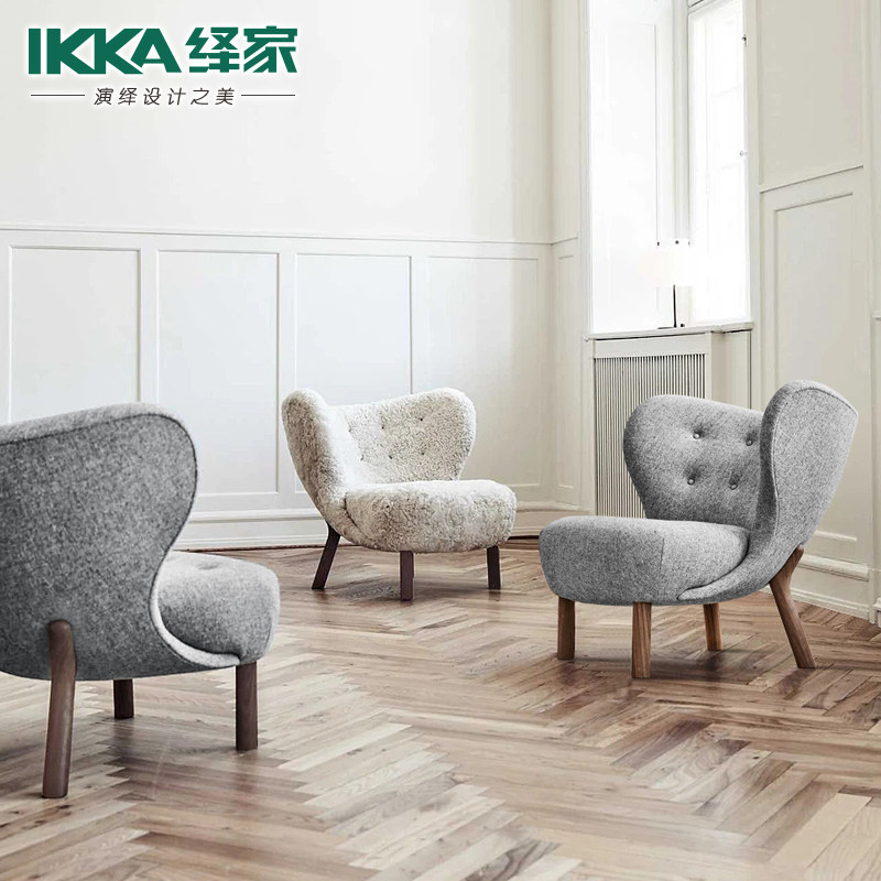 Nordic Creative Designer Money Home Living Room Folk Sleeping Solid Wood Feet Casual Chair Lamb Wool Fabric Slob Sofa Chair