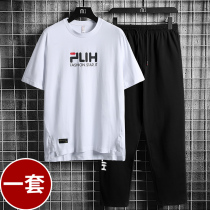 Mens t-shirt short-sleeved cotton mens set with handsome mature boys wear trend summer leisure suit