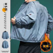 Coat men autumn and winter plus velvet thickened trend handsome mens jacket new 2020 winter casual clothes students