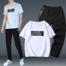 Mens t-shirt short-sleeved cotton mens set with handsome mature trend summer casual suit boys wear