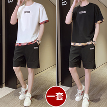 Mens short-sleeved t-shirt ice silk summer leisure suit Mens set with handsome mature summer fashion trend brand