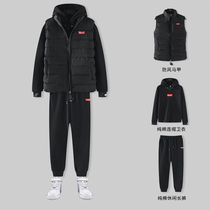 Sweaters suit mens autumn and winter hooded sports clothes plus velvet padded casual mens three-piece winter trend handsome