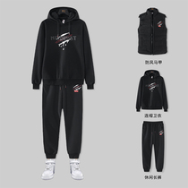Sweat suit mens autumn and winter plus velvet padded long sleeve three-piece Mens sports clothes hooded coat handsome tide