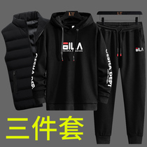 Mens sweater set autumn and winter models plus velvet padded hooded clothes mens coat with handsome winter three-piece set