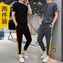 Linen t-shirt mens ice silk short-sleeved suit summer mens clothes Chinese style mens set with handsome mature