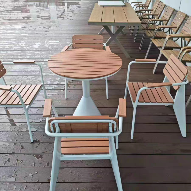 Outdoor Sun-Protection Leisure Milk Tea Shop Cafe Small Round Table Music Bar Seating Area Outdoor Plastic-Wood Table and Chair Set Outdoor Sun-Protection Leisure Milk Tea Shop Cafe Small Round Table Music Bar Seating Area Outdoor Plastic-Wood Table and Chair Set