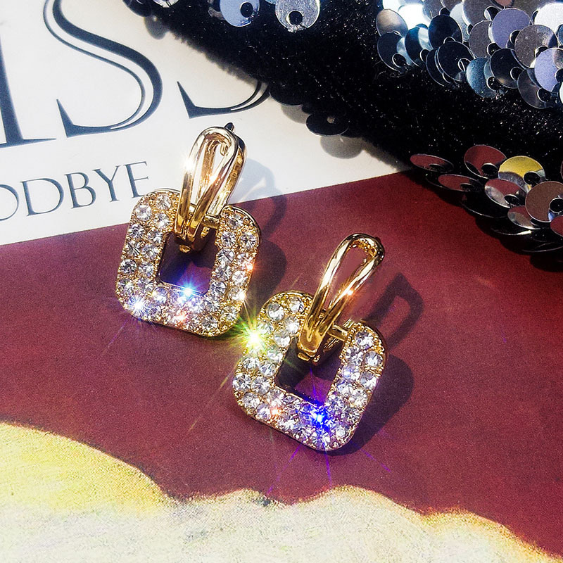 1 Paire Style De Fée Carré Placage Incruster Alliage Strass Boucles D'oreilles display picture 4