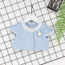  Clearance~Summer childrens clothing girls pure cotton denim thin short lace outer childrens short-sleeved shawl jacket