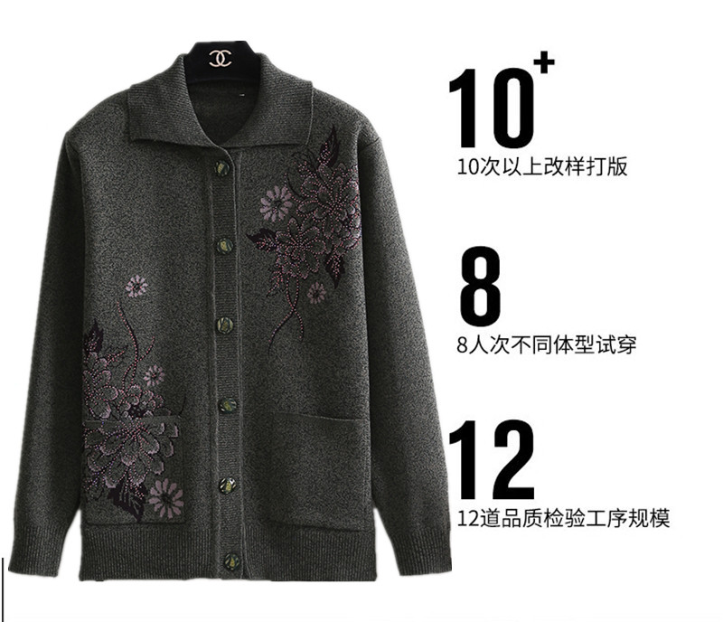 Quần áo mùa đông trung niên và cao tuổi Nữ 60-70-80 tuổi Bà mẹ tải ông già quần áo len áo len cardigan áo len cho người già