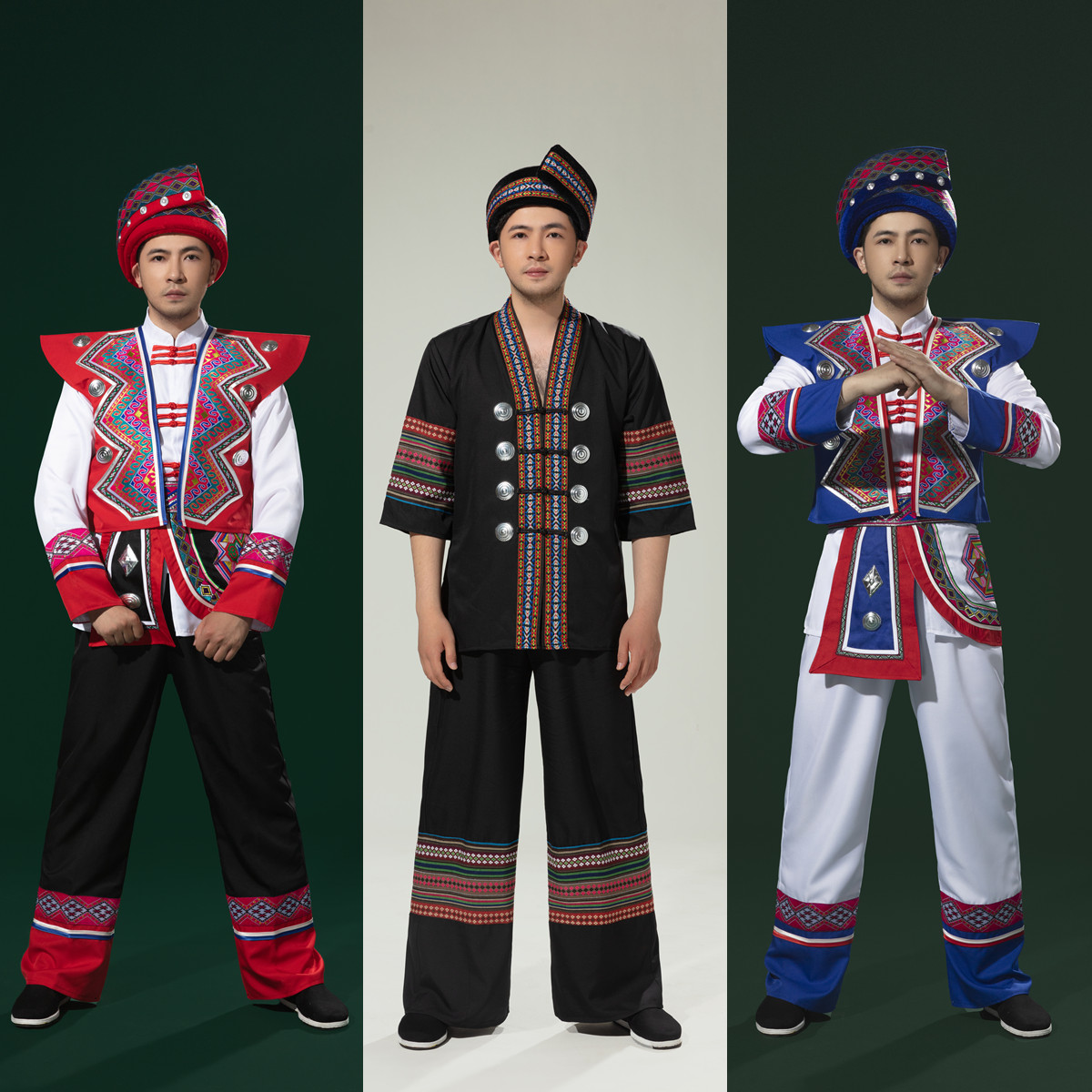 男性と女性のための新しいトゥチャ族の民族衣装、湘西恩施少数民族のシェ族とミャオ族のダンスパフォーマンス衣装