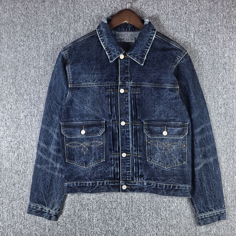 Vintage Distressed Overalls Trucker Work Jacket Denim Heavy-Duty Washed Distressed Embroidery Vintage Distressed Overalls Trucker Work Jacket Denim Heavy-Duty Washed Distressed Embroidery