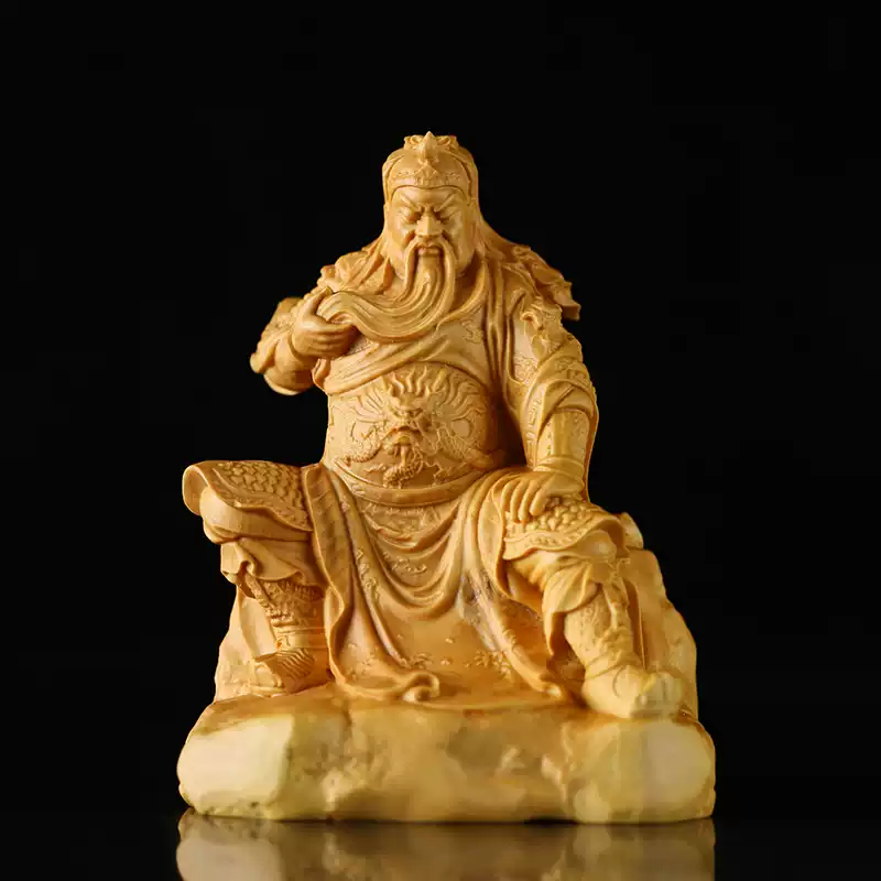 御金品黄杨木雕关公人物摆件武财神关二爷佛像镇宅雕刻工艺品-淘宝
