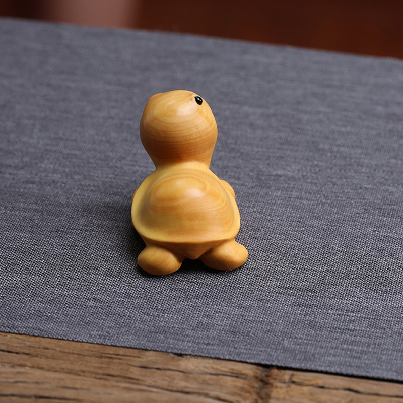 Gold Products Boutique Little Turtle Handlebar Pieces Small Leaves Yellow Poplar Wood Carvings Solid Wood Engraving Cute Cute Cute to Play Handpieces
