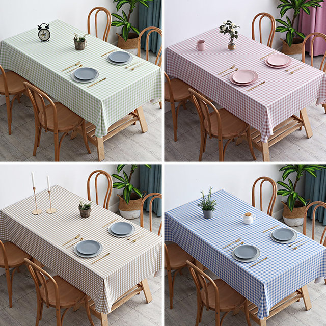 Girly heart tablecloth plaid waterproof and oil-proof coffee table desk PVC plastic dining table mat Nordic ins ນັກ​ສຶກ​ສາ