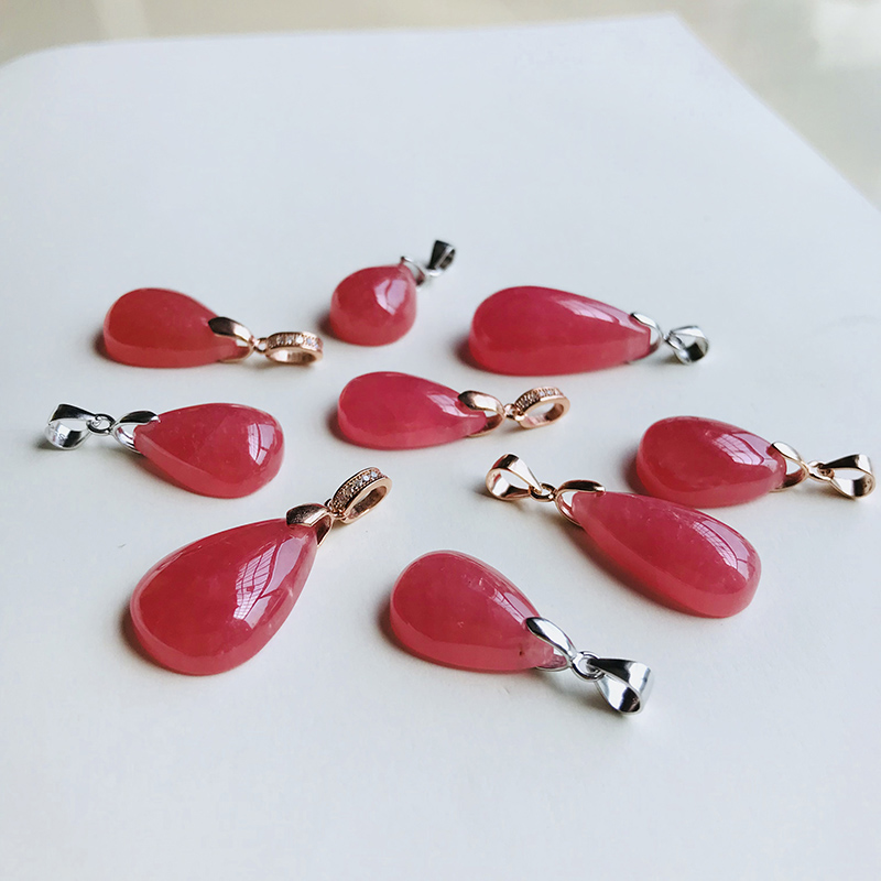 Natural reddish stone pendant 925 silver red crystal necklace woman rose gold jewellery sweater necklace girlfriend gift