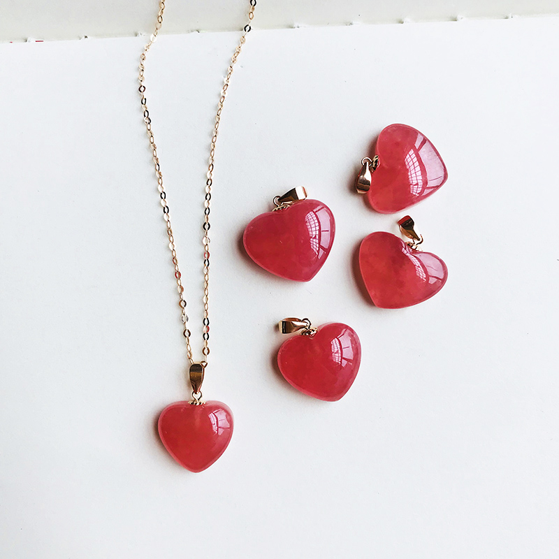 Natural red stone love heart shaped pendant Crystal 18K gold rose gold Women's 925 silver necklace Valentine's Day gift