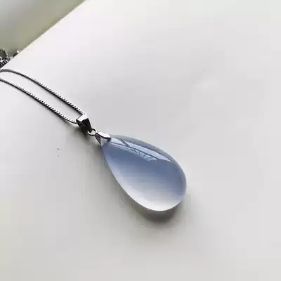 Natural blue chalcedony water drop pendant 925 silver necklace women's large jewel crystal jewelry sweater refining