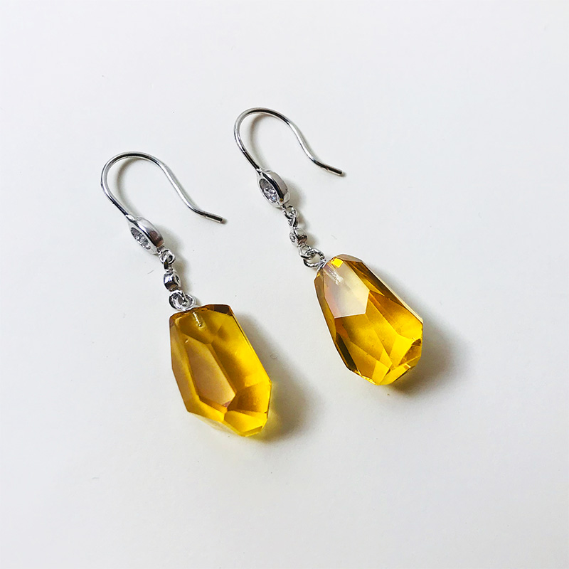 Natural Yellow Crystal Section Earrings Earrings Pendant Women's Ear Pin 925 Silver Jewellery Ear Necklace Birthday Present