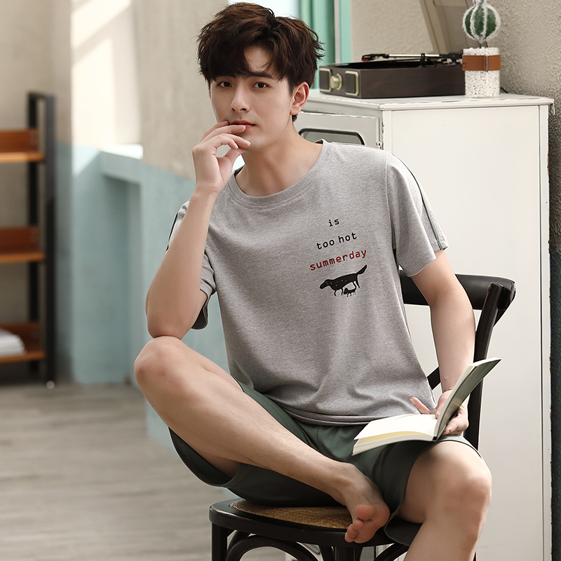 Bộ đồ ngủ Mens Summer bông Shorts Home Mang Thin Summer Casual Kích Loose có thể mặc một bộ đồ.