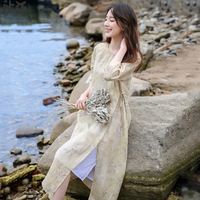 Cheongsam top mid-length version autumn improved version dress Hanfu Chinese style ramie high-end loose young style long skirt