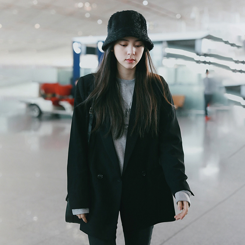 Ouyang Nana with the same Korean spring and autumn loose casual small suit female fried street high-class temperament double-breasted jacket