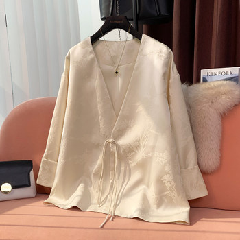 New Chinese-Style National Style V-Neck Jacquard High-End Jacket for Women 2024 Spring and Autumn New Loose Casual Button-Up Top